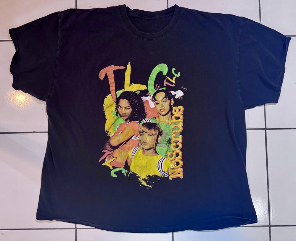 TLC Shirt Mens 2XL Black No Scrubs 90s R&B Group Graphic Tee T-Shirt Music
